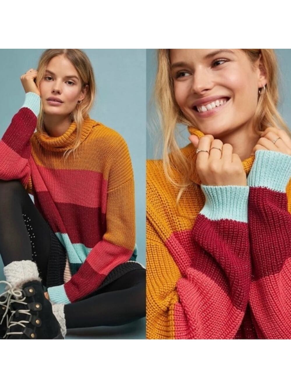 NEW Farm Rio Anthropologie Stripe Turtleneck Sweater
